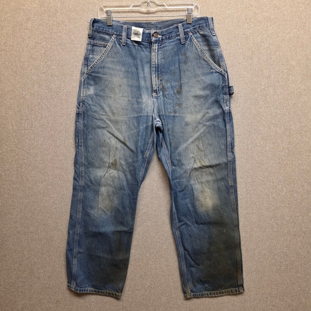 Carhartt B13 DST Dungaree Fit Carpenter Jeans Mens 34x30 Blue Denim Work Pants